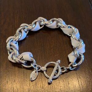 Lulu Avenue White Leather Silver Chain Bracelet
